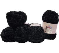 Himalaya Velvet 5 x 100 Gramm Micro-Polyester Strickwolle, Babywolle samtig 500 Gramm Wolle (Schwarz 90011)