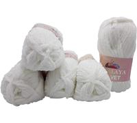 Himalaya Velvet 5 x 100 Gramm Micro-Polyester Strickwolle, Babywolle samtig 500 Gramm Wolle (Weiß 90001)