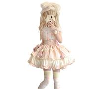 HIMI HIMIFASHION Süßer kurzer Rock für Teenager, Lolita, süßer, gestufter Rüschenrock mit Gürtel, elastische Taille, A-Linie, Strapsrock, pink / weiß, M