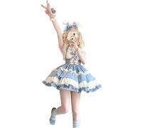 HIMI HIMIFASHION Süßer kurzer Rock für Teenager, Lolita, süßer, gestufter Rüschenrock mit Gürtel, elastische Taille, A-Linie, Strapsrock, blau/weiß, S