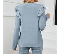 Himmelblau Damen Langarm Rüschentop XXL, Rundhalsausschnitt, Legeres Blusentop