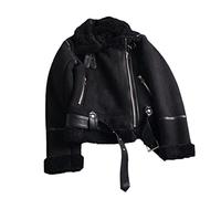 Hinewsa Dicke, warme Lammjacke für Damen, kurze Motorradjacke, braun, Kunstfell, Schaffell, Lederjacken, Oberbekleidung, Schwarz , S