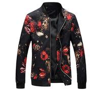 Hinewsa Frühling Herbst Bomberjacke Herren Blumen Gedruckt Mode Slim Fit Herren Casual Jacken Herren Windbreaker Mantel, rot, XL