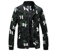 Hinewsa Frühling Herbst Bomberjacke Herren Blumen Gedruckt Mode Slim Fit Herren Casual Jacken Herren Windbreaker Mantel, grün, XXX-Large