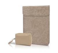Hinnwer 13,3-14 Zoll Laptoptasche Hülle, Geprägte Blumen Leder Laptop Sleeve Case mit Tasche für MacBook Pro 14"/13", MacBook Air 13"/13.6", iPad Surface Acer Asus Dell Lenovo HP - Braun