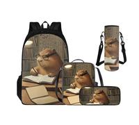 Hinthetall Cooler Capybara-Rucksack mit Lunchbox, für Kinder, Jungen, Schulanfang, Rucksack für 2. Klasse, Schulrucksack, Federmäppchen und Wasserflaschenhalter, 4-teiliges Set für Kinder