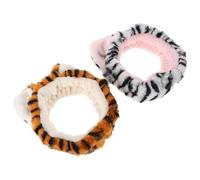 HINTRMENT 2 Stück Plüsch Make Up Spa Stirnband mit Niedlichen Tigerohren Weiches und Bequemes Haarband zum Gesichtswaschen und Maskenauftragen für Damen