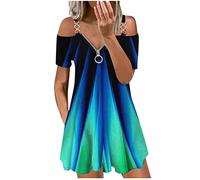 HINTSAN Blusenkleid Damen Sale Angebote Square Neck Flowy Rüschen Langes Strandkleid Elegant Spitzenkleid Chiffon Rundhalsausschnitt Brautkleid Ärmellos Plissiertes Mini Knielang Strand Trägerkleid