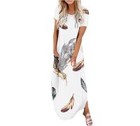 HINTSAN Boho Kleid Damen Freizeitkleider Große Größen Flowy Dress Minikleid Damen Sexy Eng Kurz Minirock Kleid Mädchen Sommer Tshirt Kleid Damen Lang Kleid Lila