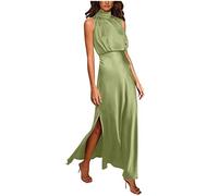 HINTSAN Boho Kleid Damen Sale Angebote Lose 3/4 Arm V-Ausschnitt A-Linie Blumenkleid Sommer Camikleid Böhmisch Kleider Minikleid Faltenkleid Wetlook Neckholder Rückenfreie Kurz Minikleid