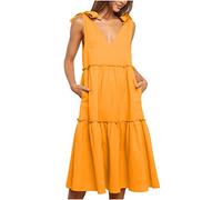 HINTSAN Elegante Kleider Damen Sale Angebote Mode One Shoulder Ruched Bodycon Kleid Abendkleid Mode Ärmellos Rundhals Tank Kleid mit Schulterfreien Swing Kleid Sommer Off Shoulder U Neck Skaterkleid