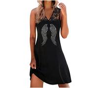 HINTSAN Elegante Kleider Damen Sale Angebote Sexy Rückenfrei Geraffte Club Party Mini Kleider Boho Sommerkleid V-Ausschnitt Knopfle Kleid Strandkleid Spaghettiträger Rückenfreies Schulterfrei Kleider