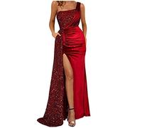 HINTSAN Festliches Kleid Mädchen Sommerkleid Lang Schwarz Kleid Damen Elegant Kleid Damen Strandkleid Weiß Spitze Gelbes Kleid Damen Freizeitkleider Damen Lang