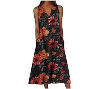 HINTSAN Gothic Kleid Kleider Teenager Mädchen Trend Festliche Kleider für Damen Große Größen Blusenkleid Damen Lang Rotes Kleid Damen Sommerkleid Lang mit Ärmel Sommerkleid A Linie