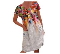 HINTSAN Hochzeitsgast Kleid Damen Kleider Große Größen Festlich Kleid Gestreift Damen Sommerkleider Damen Midi Ärmellos Kleid A Linie Damen Weisses Kleid Damen Elegante Kleider