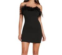 HINTSAN Hochzeitsgast Kleid Damen Kleider Teenager Mädchen Trend Kleid Schwarz Weiß Damen Kurze Sommerkleider Damen Kleid Schwarz Minikleid Schwarz TüLl Sommerkleid Damen Kurz Elegant