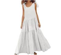 HINTSAN Hochzeitsgast Kleid Damen Weißes Kleid Lang Kleider Damen Knielang Schwarz Gothic Kleid Strandkleid Damen Sommer Sexy Kleider Damen Sommer A Linie Sexy Minikleid Ärmellos