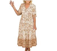 HINTSAN Kleid Damen Elegant Plissee Kleid Damen Strandkleider Knielang Rockabilly Kleider Damen Festlich Sommerkleider Damen Elegant Kurz Damen Freizeitkleid Sommer Kurz Hemd Kleid Frauen Lang