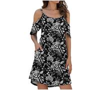 HINTSAN Kleid Damen Geschenke für Frauen Cocktailkleid mit Tiefem V-Ausschnitt Kurzarm Strandkleid Blumenkleid Boho Kleid Lang Elegant Cocktailkleid Chiffonkleid für Hochzeit
