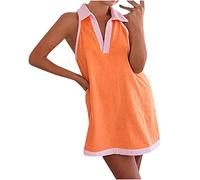 HINTSAN Kleid Damen Geschenke für Frauen Elegant Lang Rollkragen Kurzarm Tunika Kleid Midikleid 3/4 Arm Sommer Knopfleiste Sommerkleid mit Taschen Blumen Kurzarm V-Ausschnitt Strandkleid