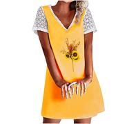 HINTSAN Kleid Damen Geschenke für Frauen Pailletten Maxi Abendkleid Elegant für Hochzeit Swing Kleid Sommer Off Shoulder U Neck Skaterkleid Boho Sommerkleid V-Ausschnitt Knopfle Kleid Strandkleid