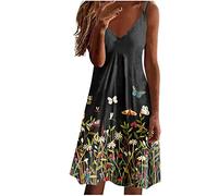 HINTSAN Kleid Damen Sommer Sommerkleid Mini Strandkleid Knielang Kleid Teenager Mädchen Festlich Blau Sommerkleid Midi Damen Kleid Blau Sunny Fashion Mädchen Kleid