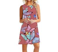 HINTSAN Kleid Lang Vintage Kleider Sommerkleid Boho Damen Kleider Damen Eng Sommerkleider Knielang Maxikleid Damen Sommer mit Ärmel Freizeitkleid Kurzarm