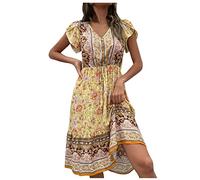 HINTSAN Kleid Mädchen A Linie Kleid Damen Festlich Knielang PuffÄrmel Kleid Kleid Weiß Damen Sommerkleid Damen Schwarz Strandkleider Damen Sommer Tunika Kurz Kurzes Kleid Damen