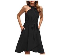 HINTSAN Kleid Mädchen Kleider Damen Lang Boho Kleid Damen Sommer Knielang Blau Festliches Kleid Teenager Mädchen Elegantes Sommerkleid Kleider Festlich Elegant Schwarzes Kleid Damen Elegant