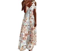 HINTSAN Kleid Mädchen Sommer Kleid Lang Sommerkleid Boho Damen Kleider Damen Eng Sommerkleider Knielang Maxikleid Damen Sommer mit Ärmel Freizeitkleid Kurzarm