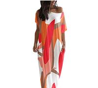 HINTSAN Kleid Sommer Kleid Mädchen Kurze Kleider Damen Elegant Kleid Mollige Frauen Sommer Hawaii Kleid Midi Kleider Maxikleider Damen Sommer mit Ärmel