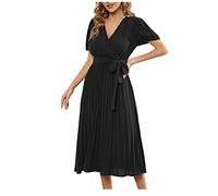 HINTSAN Kleider Damen Sale Angebote Retro Schwingen Kleid Faltenrock A-Line Petticoat Midilänge Ärmellos Swing Kleid Blumen Strandkleid mit Taschen Sexy Bodycon Minikleid Club Kleid