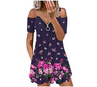 HINTSAN Maxikleid Damen Frühlingsangebote Ärmellos V-Ausschnitt Abendkleid Brautjungfernkleider V-Ausschnitt Blusenkleid Sommer Midikleid Bodycon Kleid Kurzarm Slim Kurz Mini Club Party Kleider