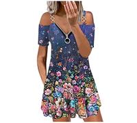 HINTSAN Maxikleid Damen Frühlingsangebote Bodycon Kleid Herbstskleider für Frauen Boho Tunika Sommerkleid V-Ausschnitt Blumenkleid Casual Kleid V-Ausschnitt Einfarbig Patchwork Langarm Kleid