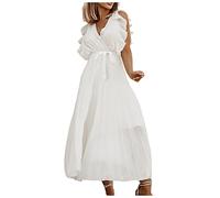 HINTSAN Maxikleid Damen Frühlingsangebote Tunika Blumen Elegant Swing Kleider Cocktailkleid Partykleid Sommer Kurzarm Rüschenkleid Lange Abendkleid Hochzeit Brautjungfernkleid