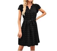 HINTSAN Sexy Kleid Damen Meine Bestellungen Anzeigen Halbarm Rundhals Vintage Spitzenkleid Ärmelloses Einfaches Sommer Party Freizeitkleid mit Taschen Cold Shoulder Blumen Strandkleid Sommerkleid