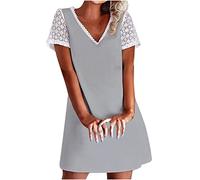 HINTSAN Sommerkleid Damen Knielang Geschenke für Frauen V Ausschnitt Ärmellos Elegant Brautjungfernkleid Partykleid Spitzen Spleißen Langes Maxikleid Knielang Bodycon Bleistiftkleid mit Gürtel