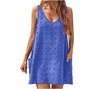 HINTSAN Sommerkleid Damen Sale Angebote Cocktail Festlich Partykleid A Linie Ärmellos Knielang Loose Bohemian Ärmellos Blumendruck Lange Kleider Sommer V-Ausschnitt Leinenkleid Kurzarm Sommerkleid