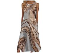 HINTSAN Sommerkleid Damen Sale Angebote Midilänge Ärmelloses Swing Kleid Einfarbig A-Linie Kleid Ärmellos Kurz Kleid Mini Dress V-Ausschnitt Blumenkleid Loose T-Shirt Kleid Floral Minikleid