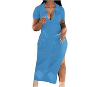 HINTSAN Strandkleid Damen Lang Sale Angebote Lang Festliche Kleider Cocktailkleid Spitzen Spleißen Langes Maxikleid Sommer Maxikleid für Urlaub und Strand