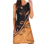 HINTSAN Strandkleid Damen Sale Angebote Mode Feder Drucken Strapse Tank Kleid Ärmellos Kleid Spitzen Spleißen Langes Maxikleid Cold Shoulder Blumen Strandkleid Sommerkleid