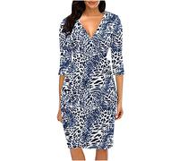 HINTSAN Strandkleid Damen Sale Angebote Rundhals Halfter Shirtkleid T-Shirt Bluse Blusenkleid Elegant Langarm Blumen Kleider Kurz Knielang Partykleid Wickel Swing Kurze Rüschenärmel Boho Kleid