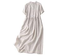 HINTSAN Strandkleid Damen Sale Angebote Sexy Ärmellos Punkte Kleid Spaghetti-Trägerkleid Swing Kleid Sommer Off Shoulder U Neck Skaterkleid Knielang Leinenkleider Baumwolle Leinen Blusenkleid