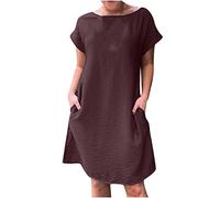 HINTSAN Tunika Kleid Damen Kleider Damen Knielang Große Größen Retro Kleid Sommerkleid Damen Sexy Strandkleider Luftiges Sommerkleid Damen Sommerkleid Grün Elegant Dress