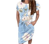 HINTSAN Weißes Kleid Rotes Maxikleid Damen Kleider Sommer Lang Sexy Dress Casual Kleider Damen Kleider mit Schlitz Tshirt Kleid Damen Oversize