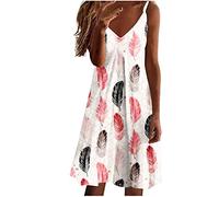HINTSAN Weißes Kleid Tunika Kleid Damen Sommer Knielang Strand Frauen Kleider Kleid Festlich Damen Hochzeitsgast Dress for Women Summer Backless Dress Maxikleid Damen Eng TräGer
