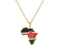 Hip Hop Afrika Karte Anhänger Halsketten - Retro Ethnic Maps Flag Charm Anhänger Halskette Für Frauen Männer Schlüsselbeinkette Pullover Dünne Kette Schmuck Party Geschenk,Kenia Gelb,50Cm
