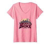 Hip Hop Geboren in der Bronx Urban NYC Skyline Art T-Shirt mit V-Ausschnitt, Damen, Rosa, XL