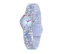 HIP HOP, Kollektion Flower Power, Mädchenuhr, Armband aus Silikon und Stoff Liberty London, Blumendesign, Gehäuse 28 mm, leicht zu lesen, wasserdicht, hellblau, 28, Modern