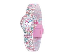 HIP HOP, Kollektion Flower Power, Mädchenuhr, Armband aus Silikon und Stoff Liberty London, Blumendesign, Gehäuse 28 mm, leicht zu lesen, wasserdicht, Rosa, 28, Modern